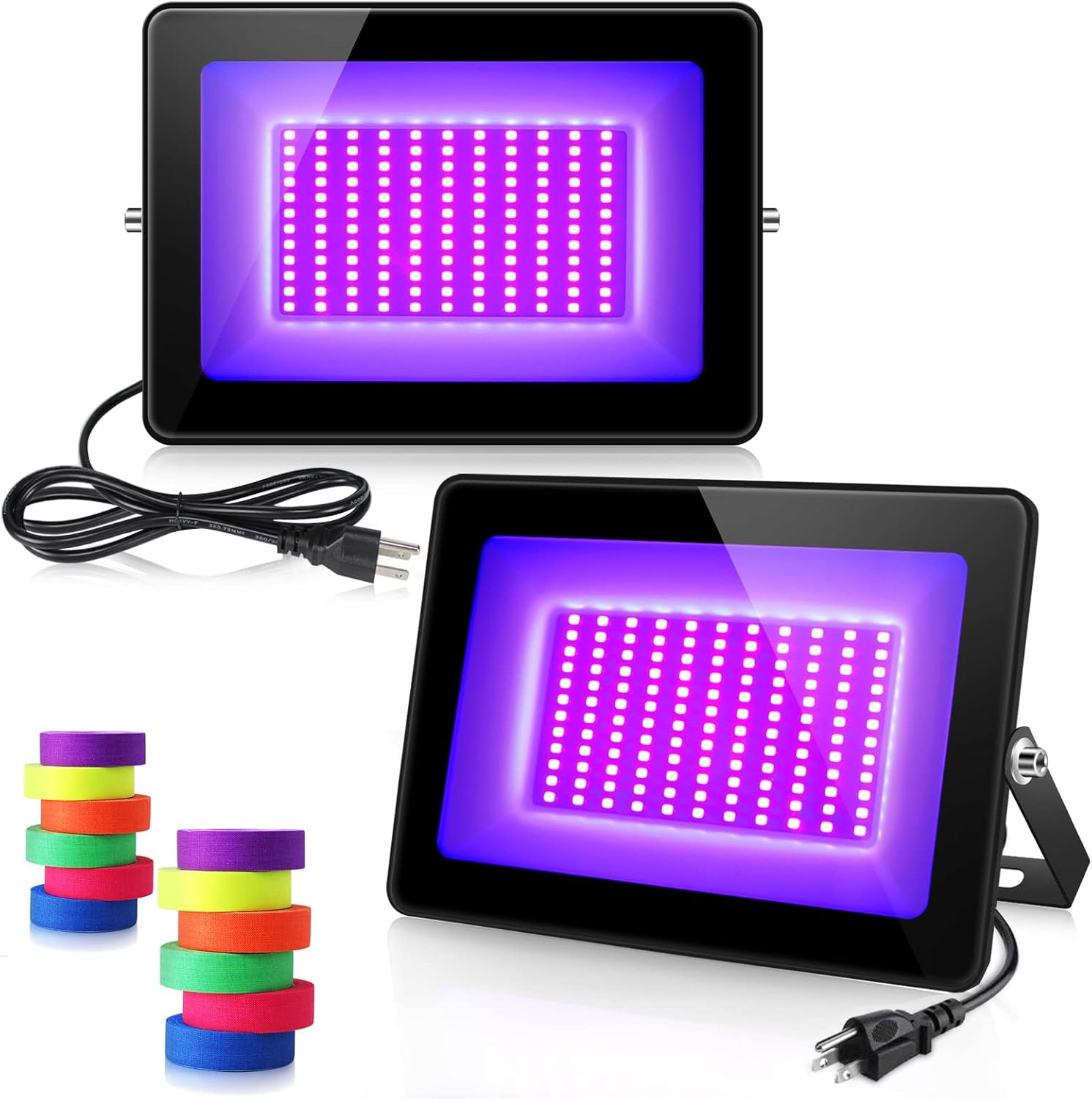 2 Pack 60W UV Flood Black Light, IP67 Waterproof, 395nm-405nm Blacklight with 3.3ft Cable and Plug J254155