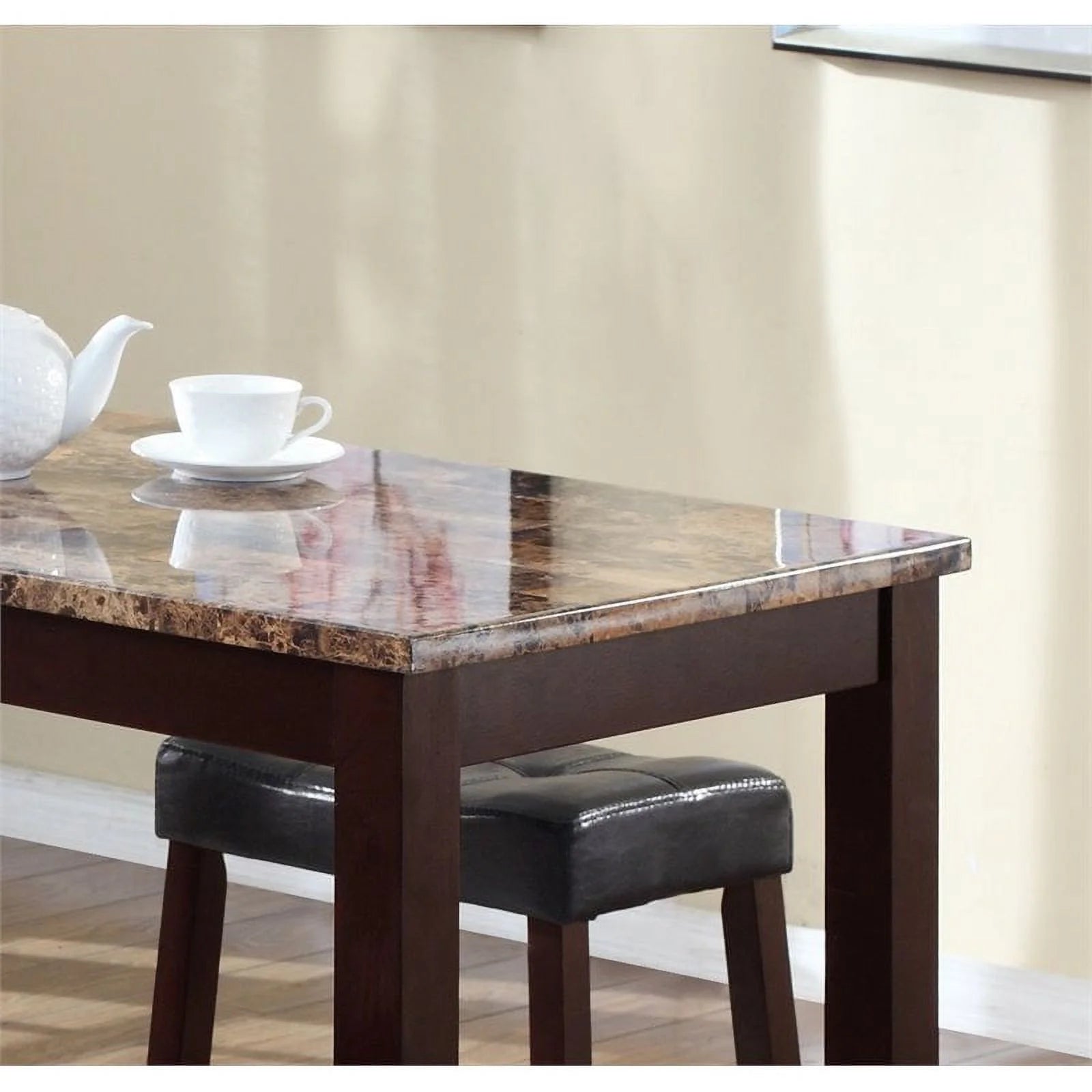 3Pc Espresso Marble Breakfast Table Set D794