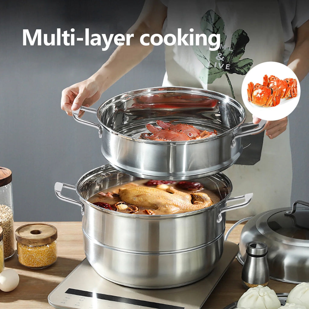 Stainless Steel 5 Tier Steaming Pot with Lid Cookware D9413