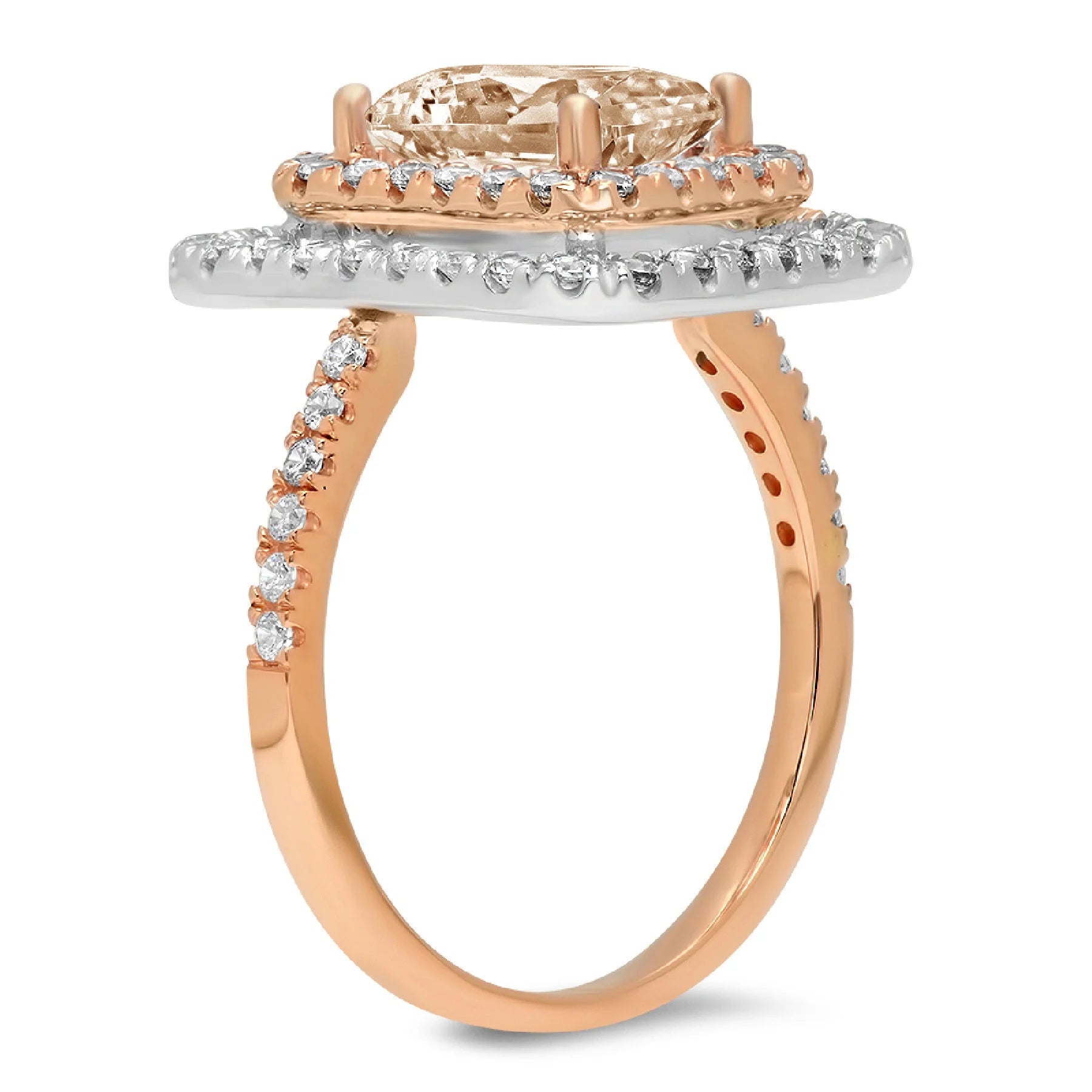 2.63ct emerald cut champagne simulated diamond 18k rose white gold halo ring size 5.25 U943