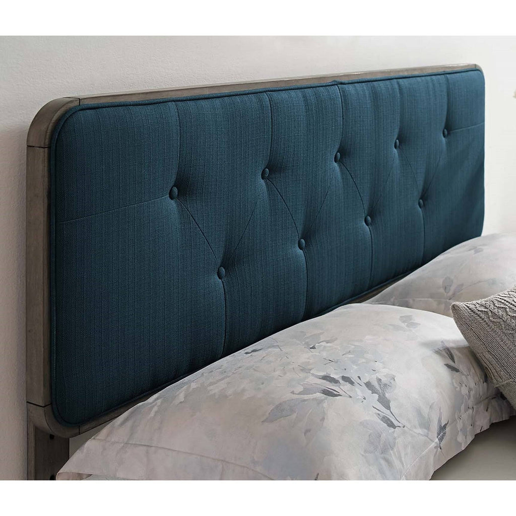 King Size Blue Fabric Tufted Wooden Headboard E548