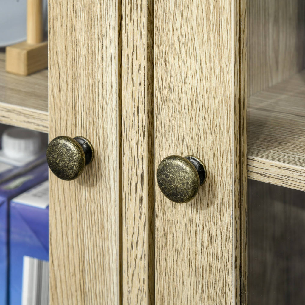 Rustic Farmhouse Style Sideboard Storage Cabinet with 2 Glass Doors and 2 Drawers O7445