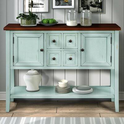 Antique Blue 4 Drawer Pine Wood Server W901