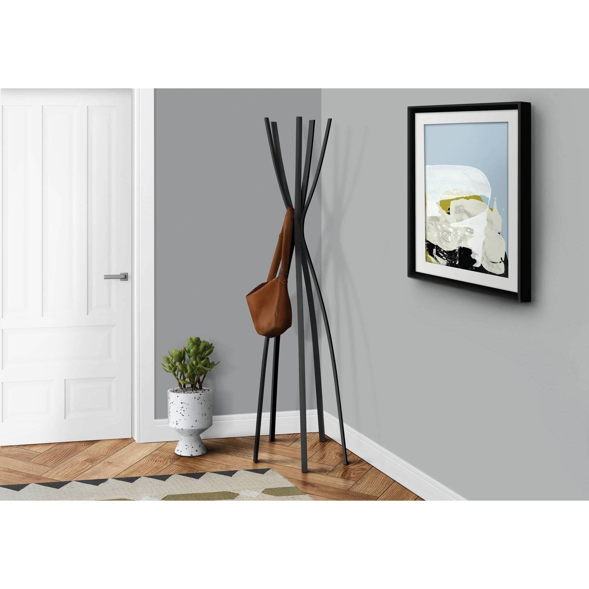 Contemporary Metal Coat Rack Satin Black P472484