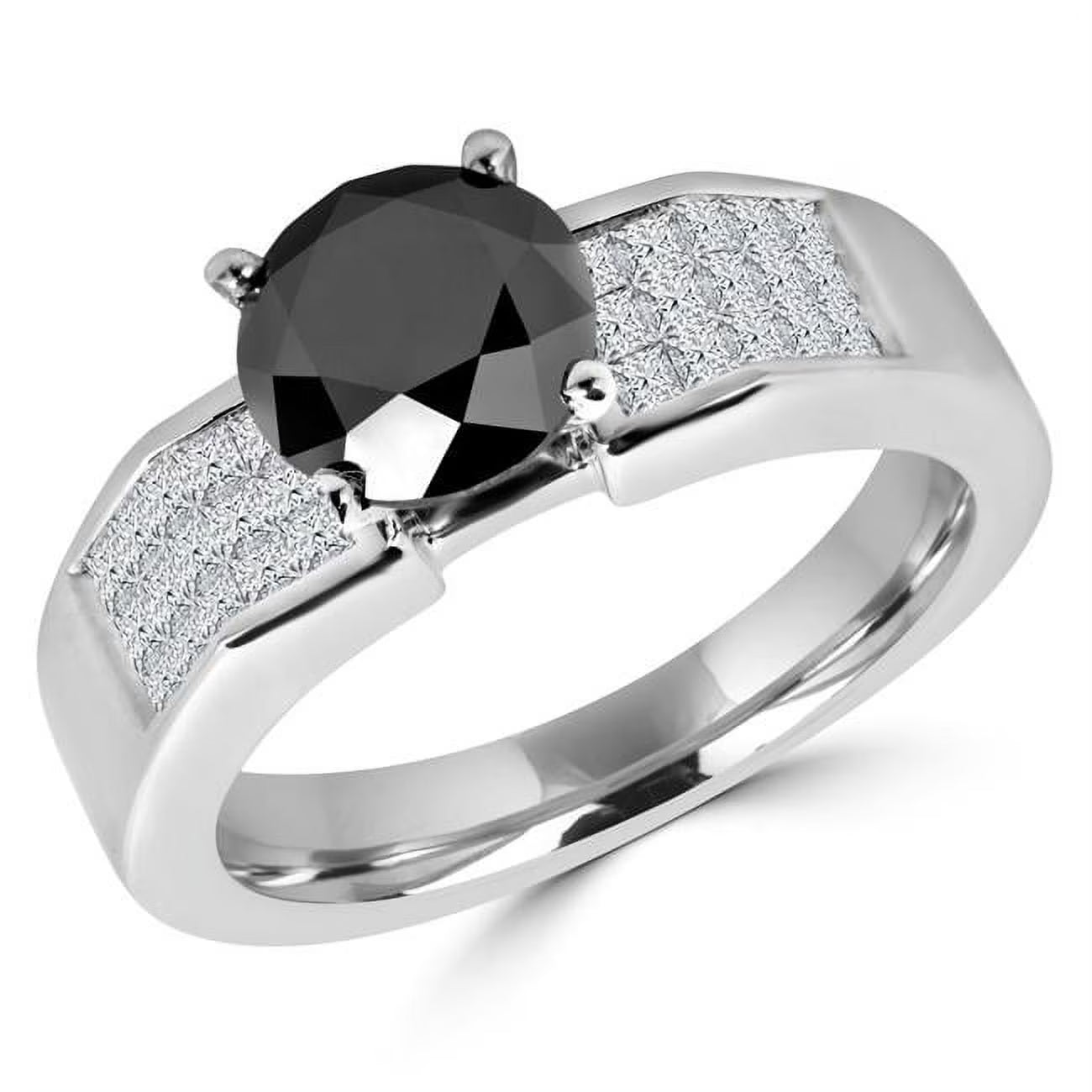 14K White Gold Black Diamond Engagement Ring Size 3.5 A519
