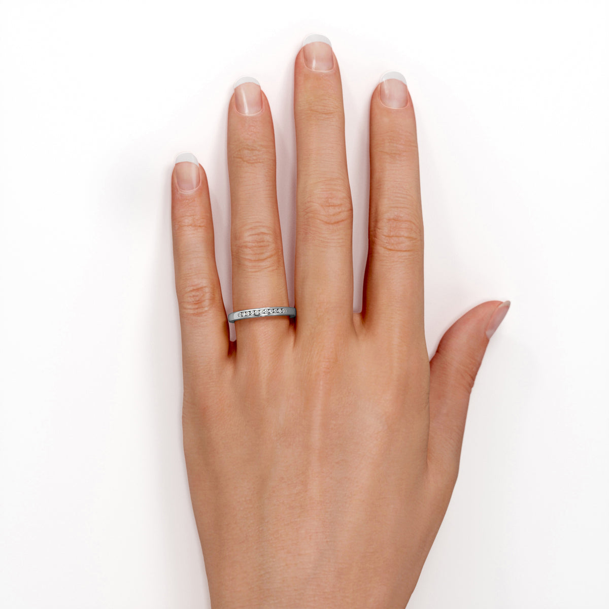 18K White Gold Plated Moissanite Wedding Band V359084
