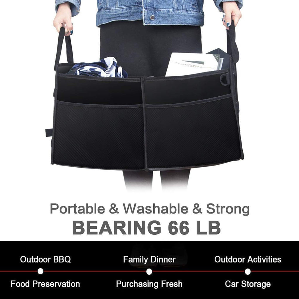 Black Collapsible Car Trunk Organizer with Insulation Cooler Bag G56078