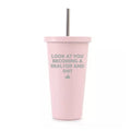 16 oz Stainless Steel Double Wall Insulated Tumbler Travel Mug With Straw D253