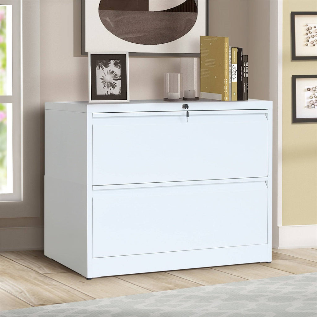 White 2-Drawer Lateral File Cabinet with Lock I15560