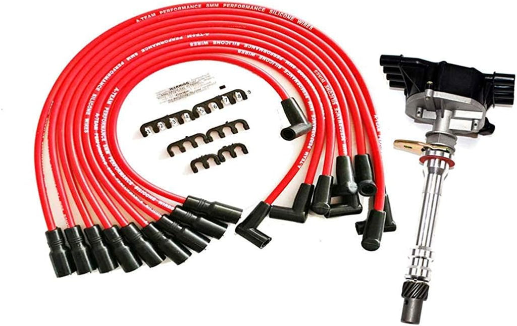 Black Cap Distributor and Red Spark Plug Wires Set 2 in 1 Kit N2885