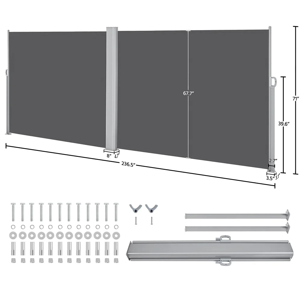 19.7'L x 6' H Dark Gray Retractable Screen Awning A321513