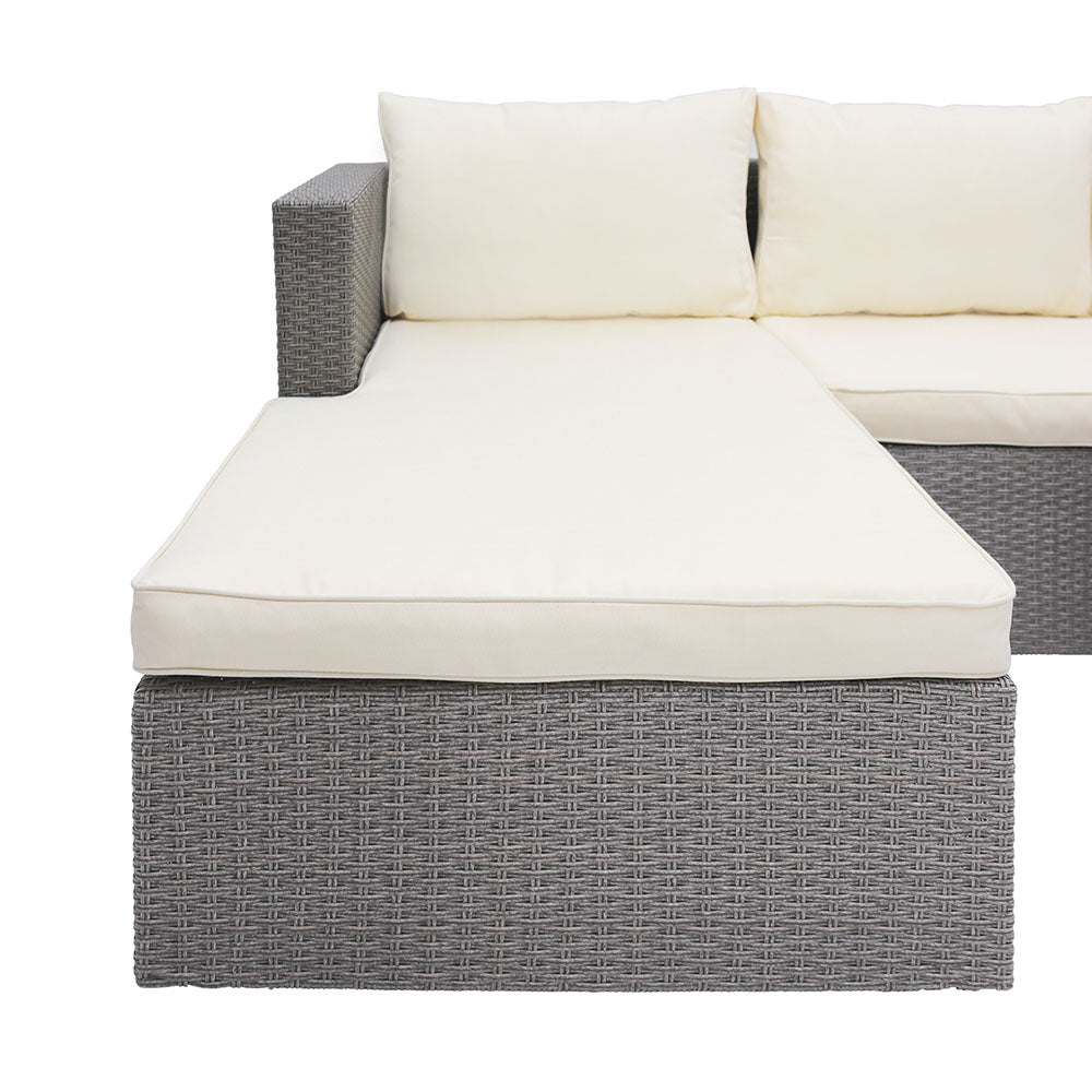 3 Piece Wicker Sectional Conversation Set with Cushions - Grey B1325
