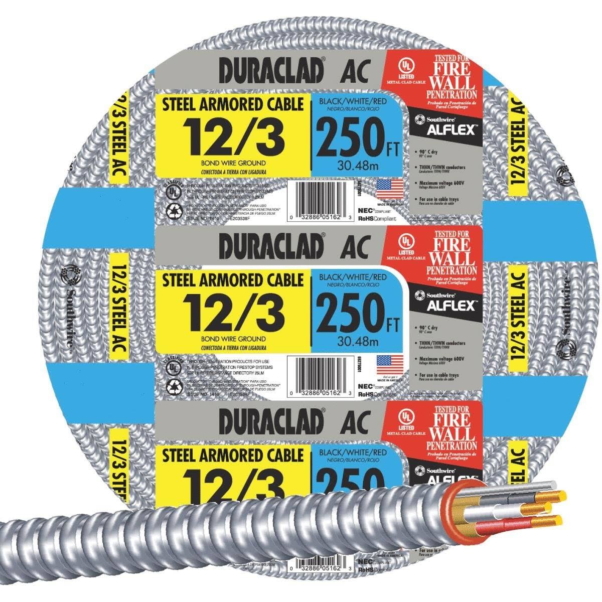 250 ft. 12/3 Solid Steel Armored AC Cable M1503