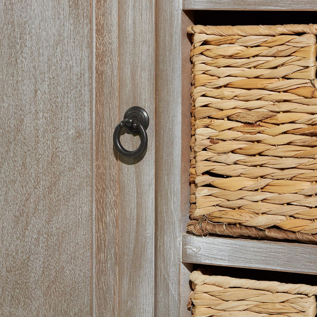 Whitewash Taupe Wood Basket Cabinet Y4717