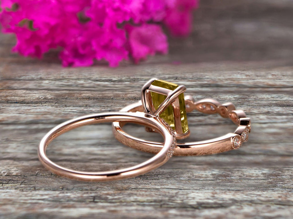 Emerald Cut Champagne Diamond Moissanite 10k Rose Gold Engagement Ring Z484191