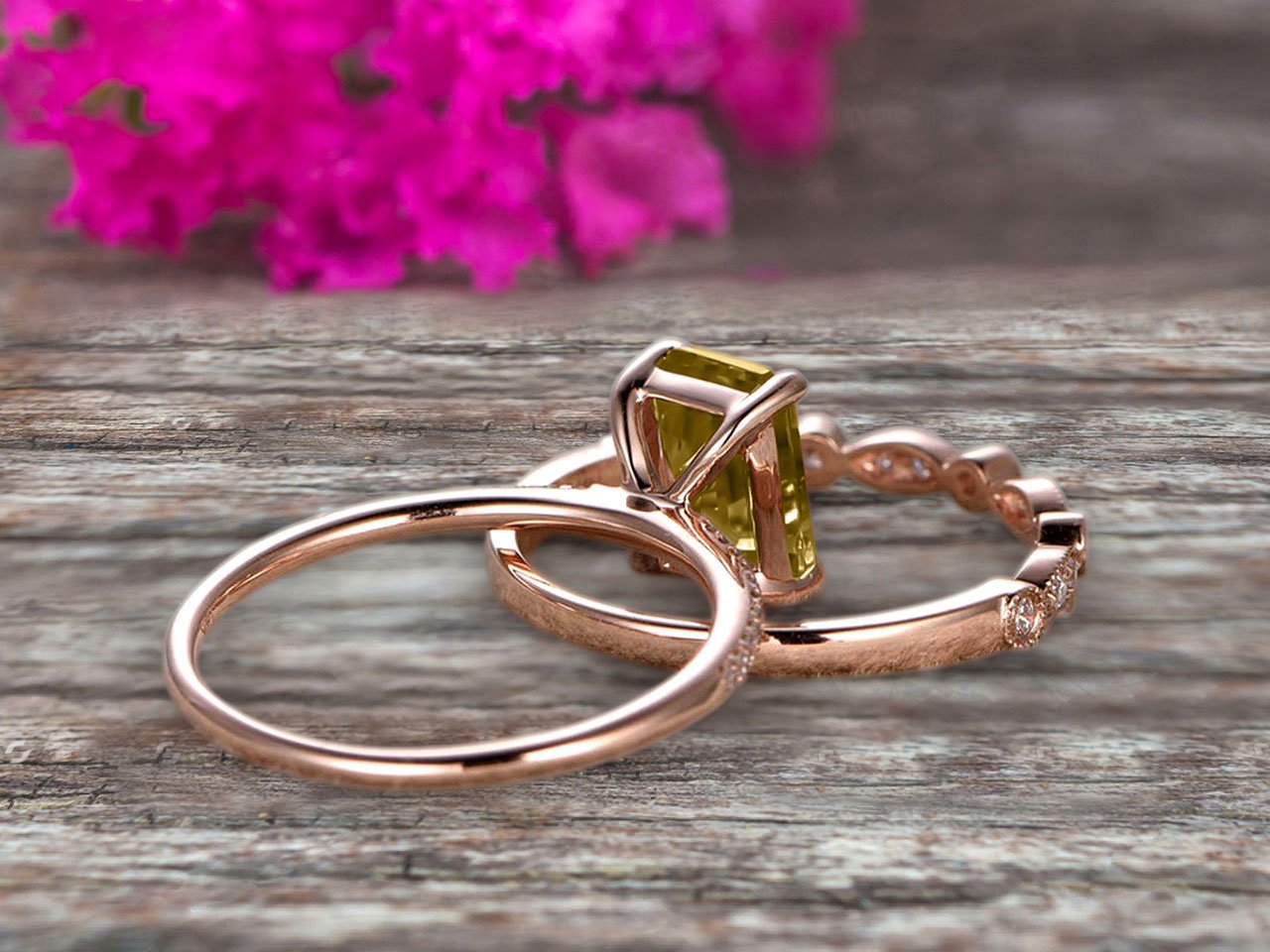 Emerald Cut Champagne Diamond Moissanite 10k Rose Gold Engagement Ring Z484191