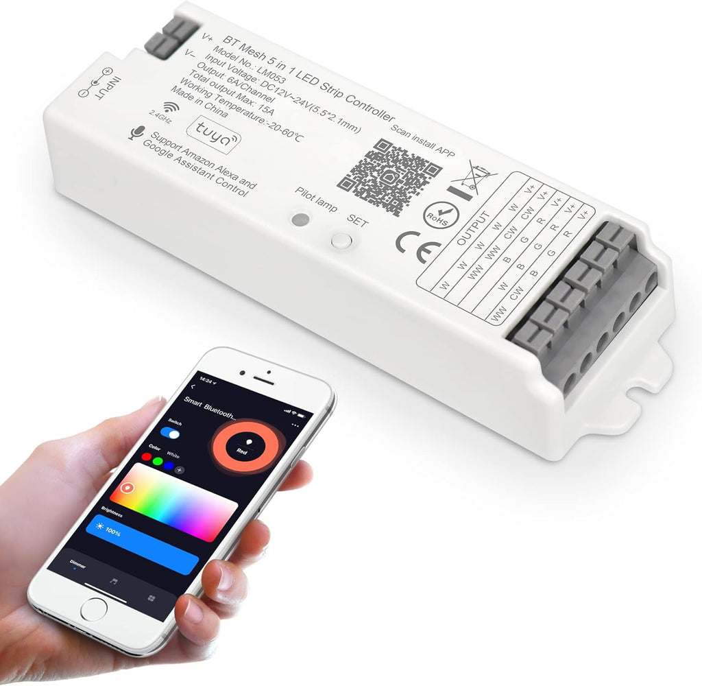 WiFi BT RF Remote Controller Kit for RGB CCT RGBW LED Strip Lights, 4-Zone, DC12-24V, Pack of 2 B60959