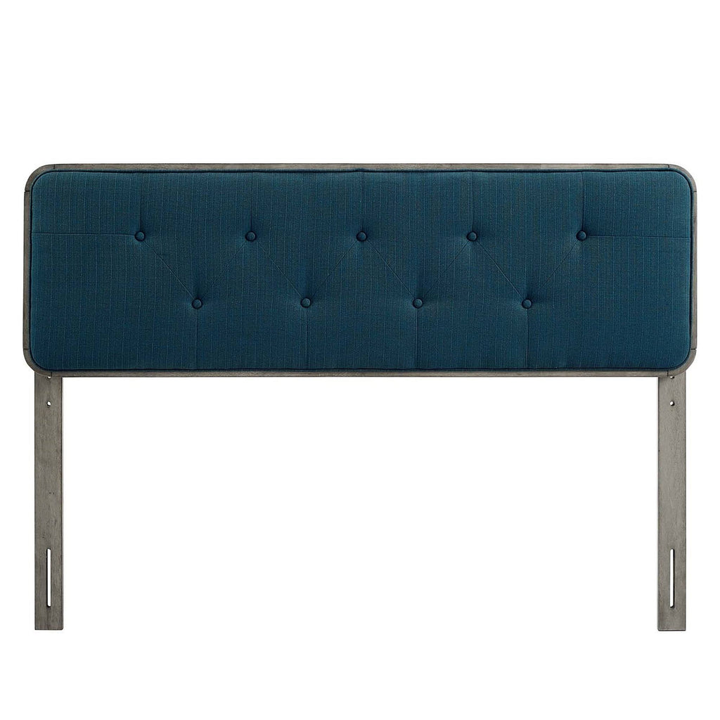 King Size Blue Fabric Tufted Wooden Headboard E548