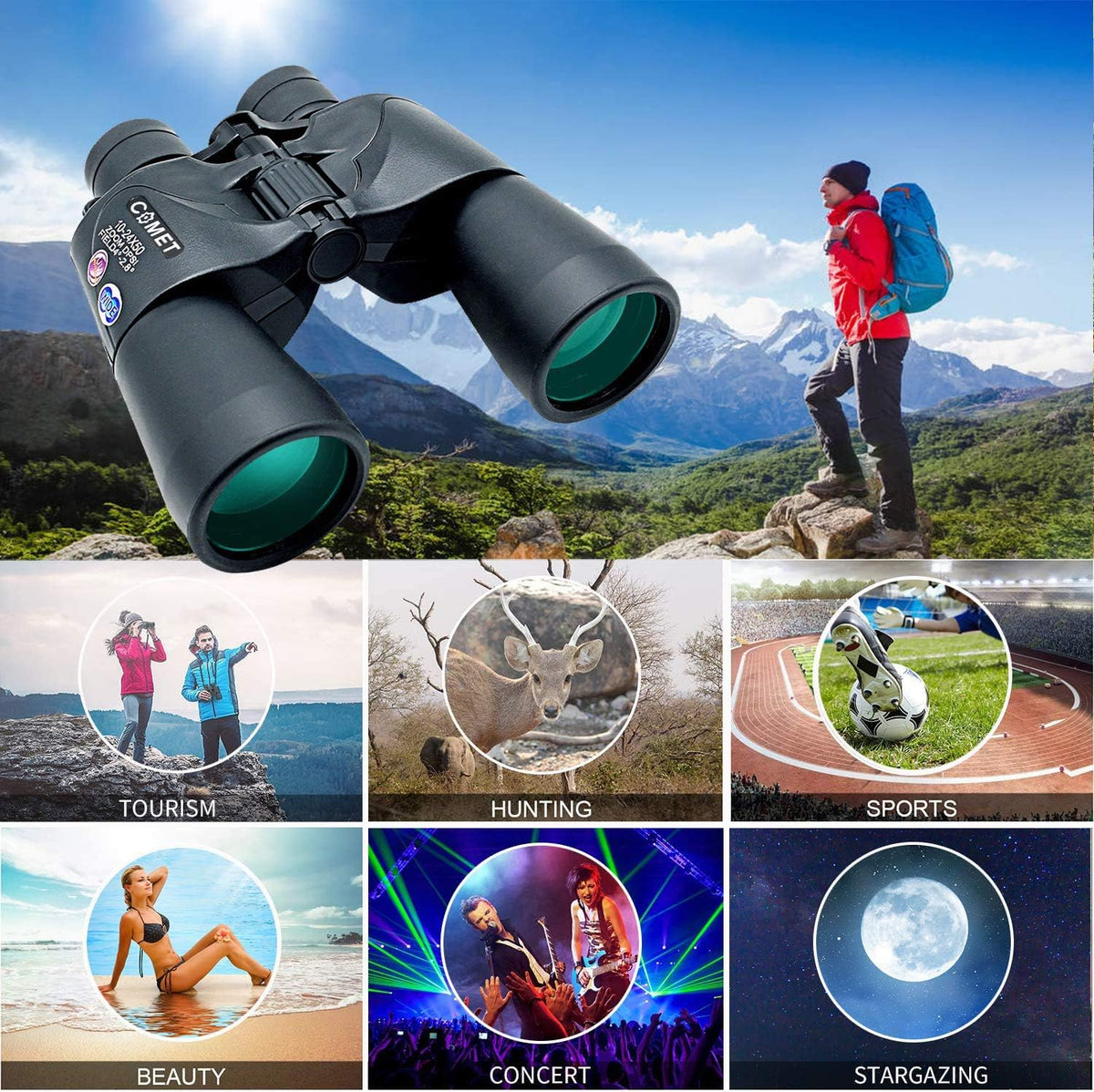 10-24X50 Zoom Waterproof Binoculars with Case and Strap P726