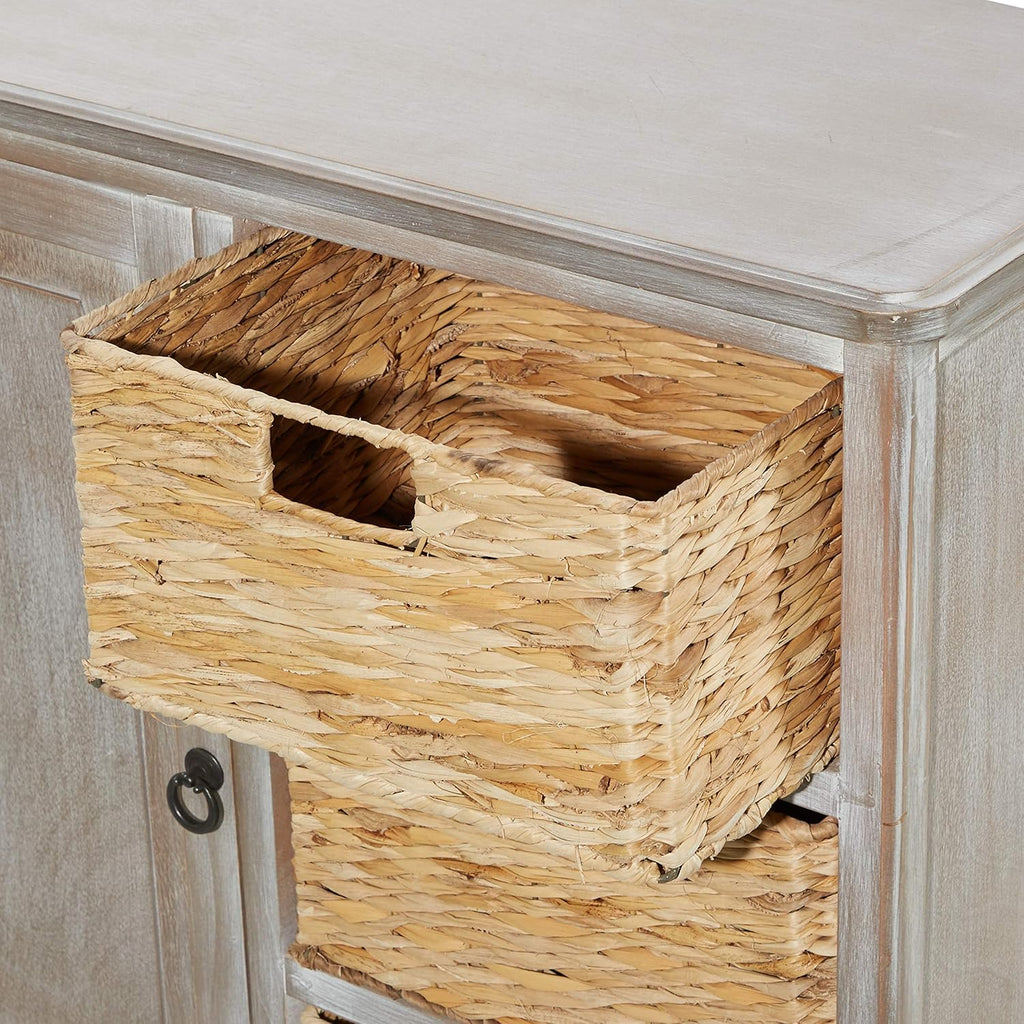 Whitewash Taupe Wood Basket Cabinet Y4717