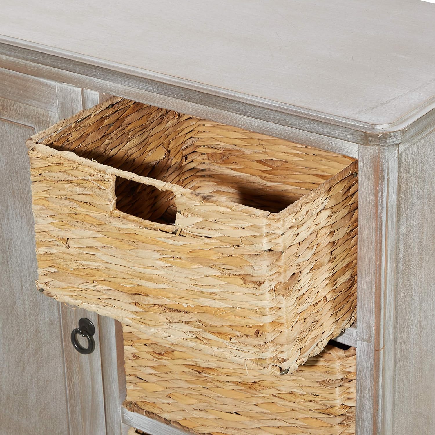 Whitewash Taupe Wood Basket Cabinet Y4717