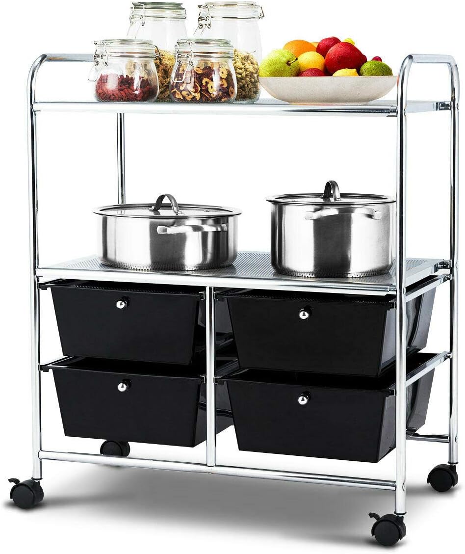 White Rolling Storage Cart with 4 Drawers 2 Shelves O648101