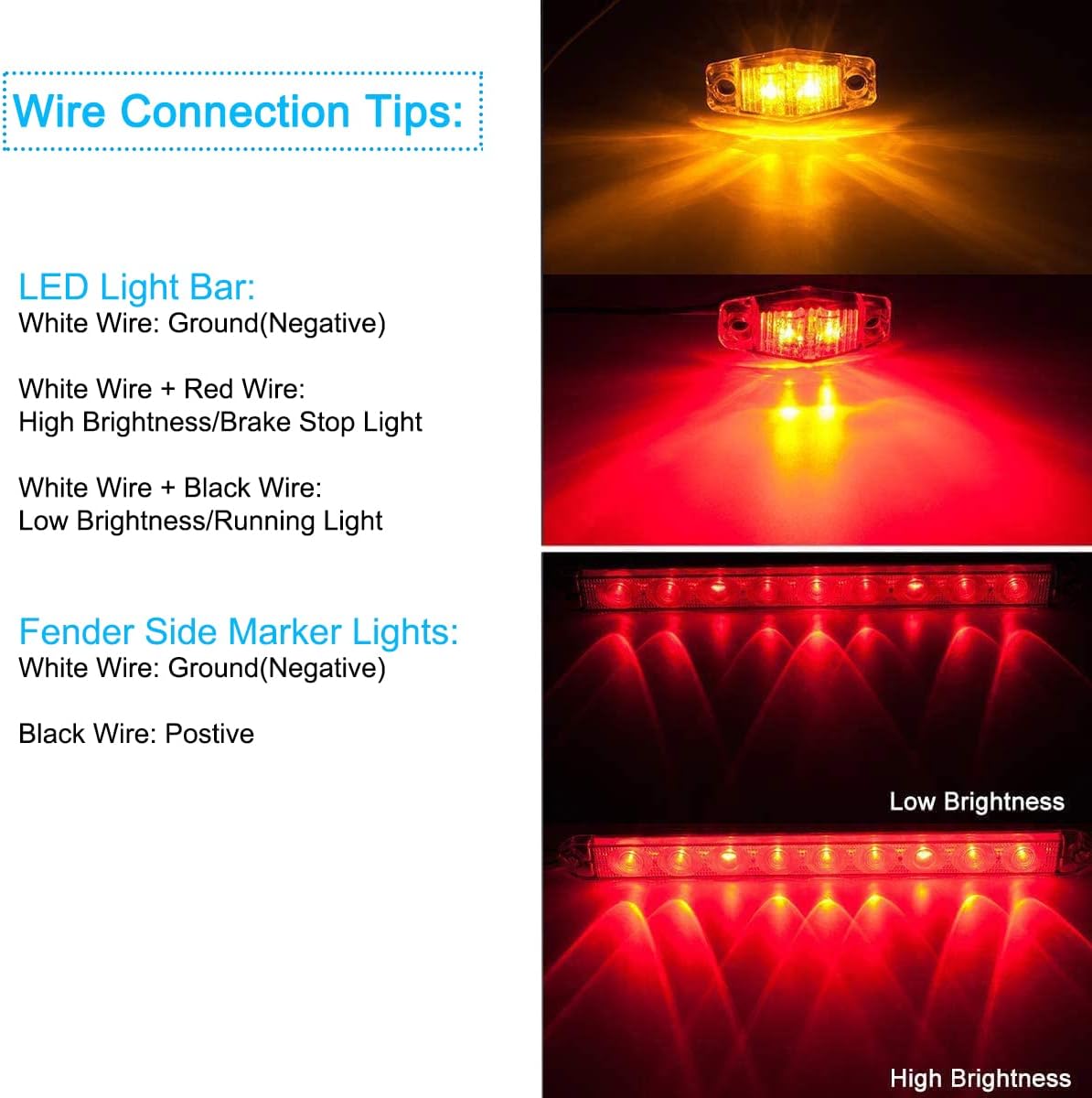 LED Trailer Lights Kit, Submersible Square Stop Turn Tail Lights, Red/Amber Side Marker Lights, 3rd Brake ID Light Bar, Pack of 2 A64198