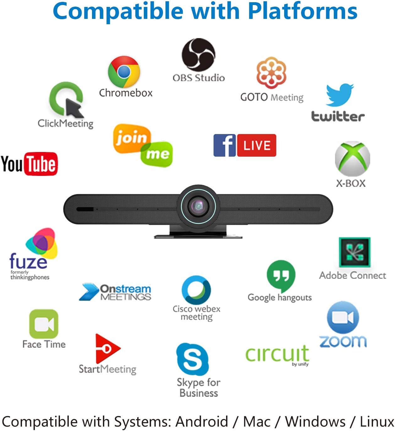 HD 4K Conference Room Webcam with Microphone and Speaker, 3X Digital Zoom, Wide Angle View 3 in 1 USB Webcam T709927