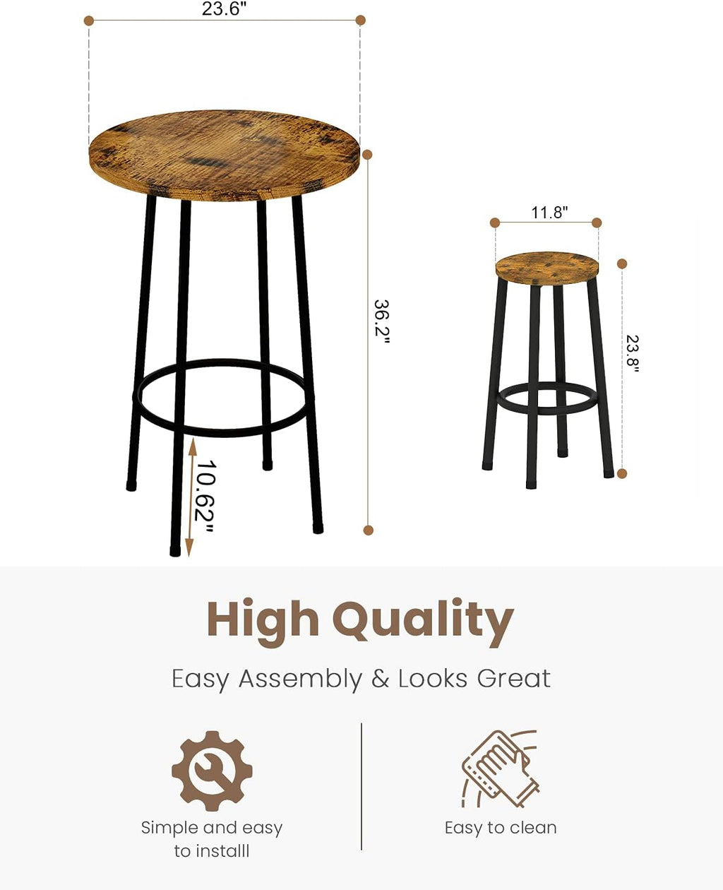 Rustic Brown 3 Piece Round Bar Table and Stools H6682