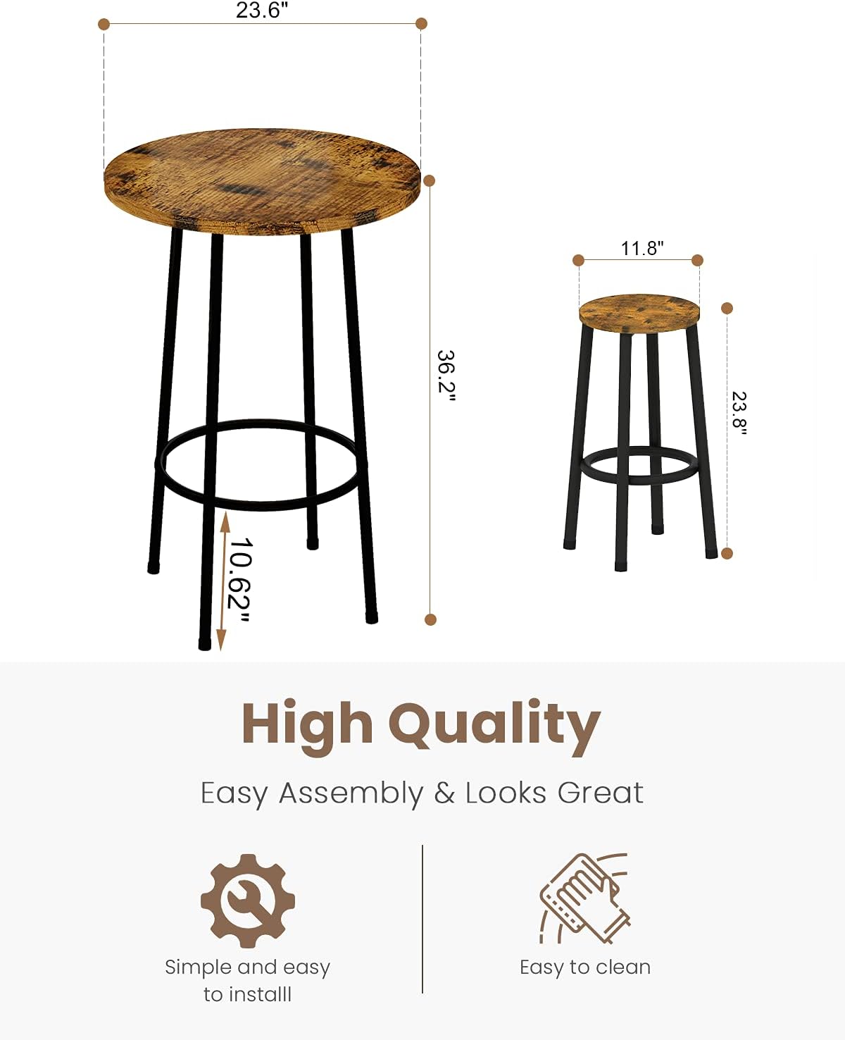Rustic Brown 3 Piece Round Bar Table and Stools H6682