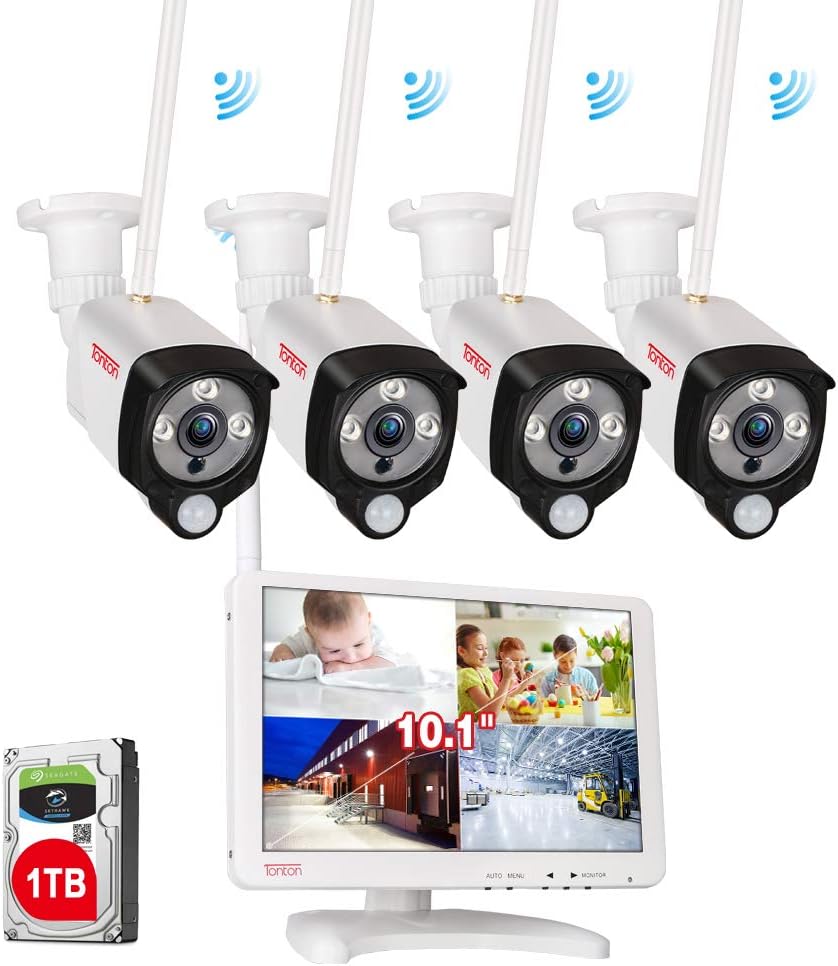 Wireless All-in-One Ultra HD Security Camera System with 16 Inch Monitor, 8CH NVR with 1TB HDD, 4PCS 3MP Outdoor Bullet IP Cameras U18297