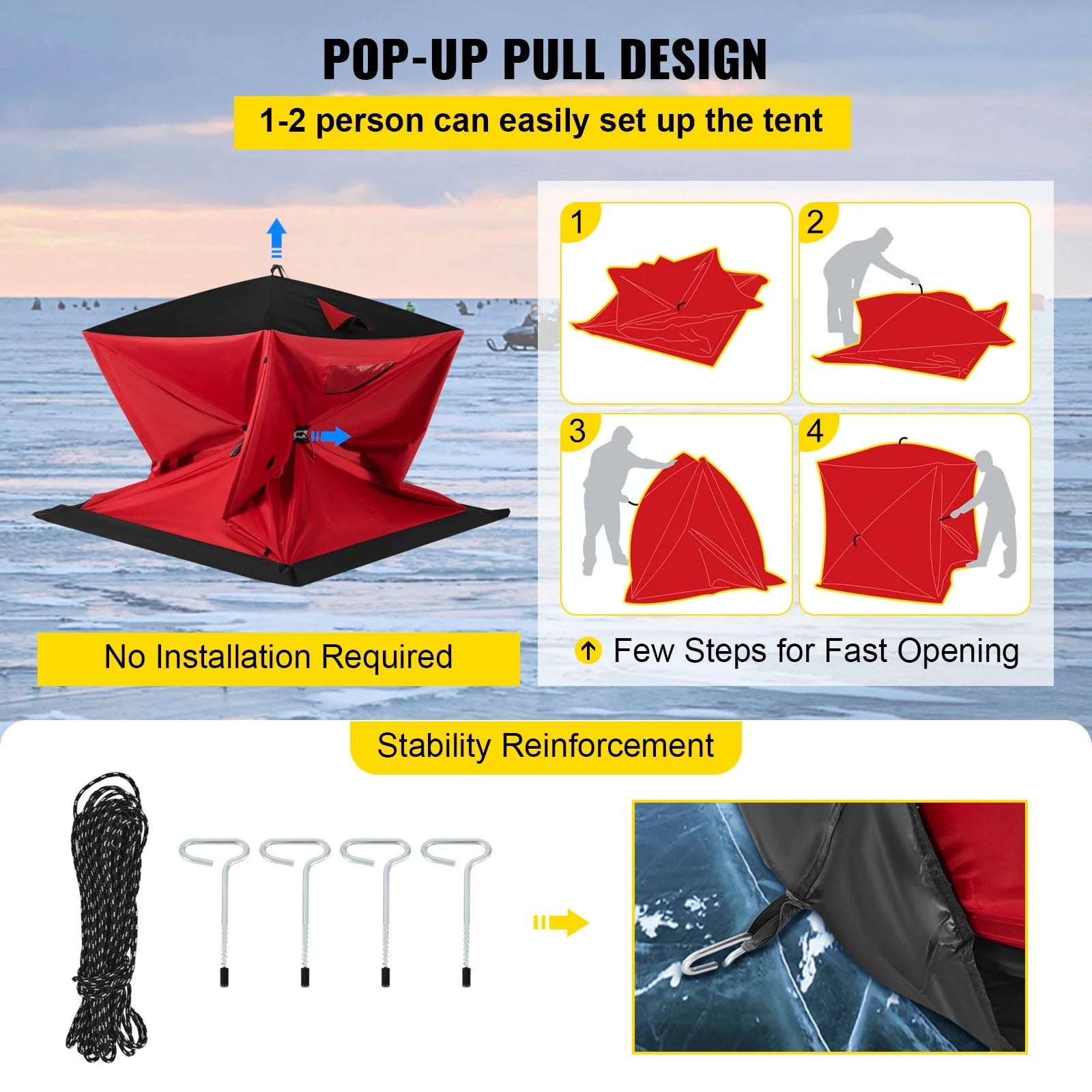 Red 2-Person Ice Fishing Tent with Carrying Bag H292