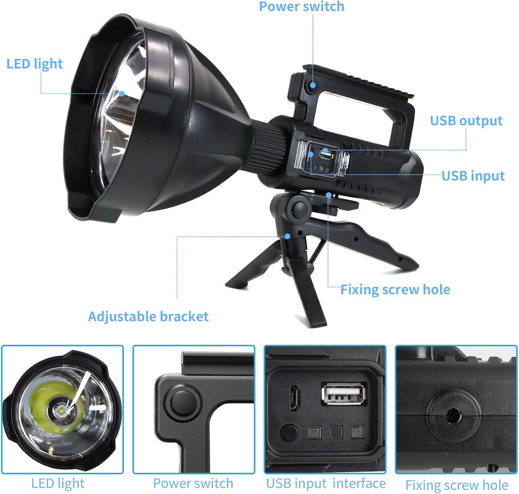 Rechargeable LED Spotlight Flashlight 90000 Lumens XHP90.2 with 4 Modes IPX5 Waterproof W3248