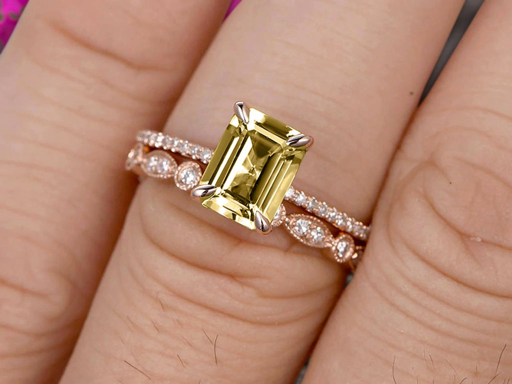 Emerald Cut Champagne Diamond Moissanite 10k Rose Gold Engagement Ring Z484191