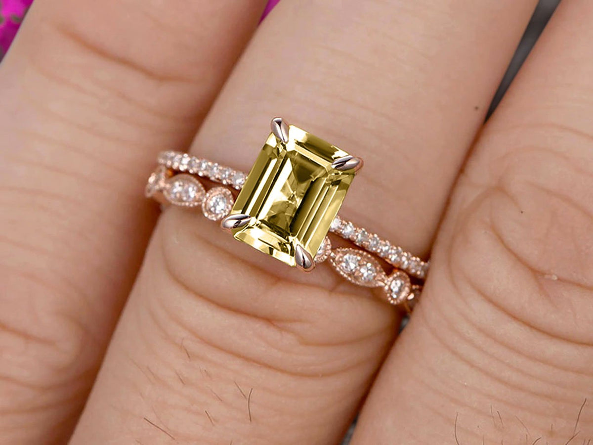 Emerald Cut Champagne Diamond Moissanite 10k Rose Gold Engagement Ring Z484191
