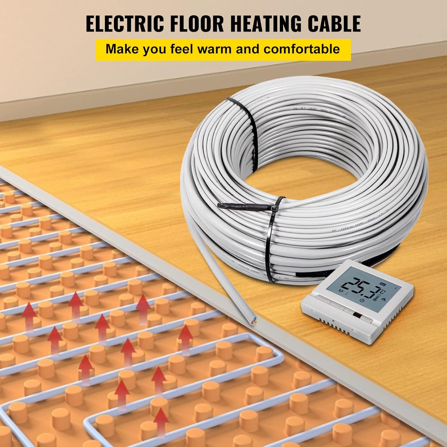 128.8 Square Feet Waterproof Insulated Floor Heating Cable with Temperature Control Panel W9922