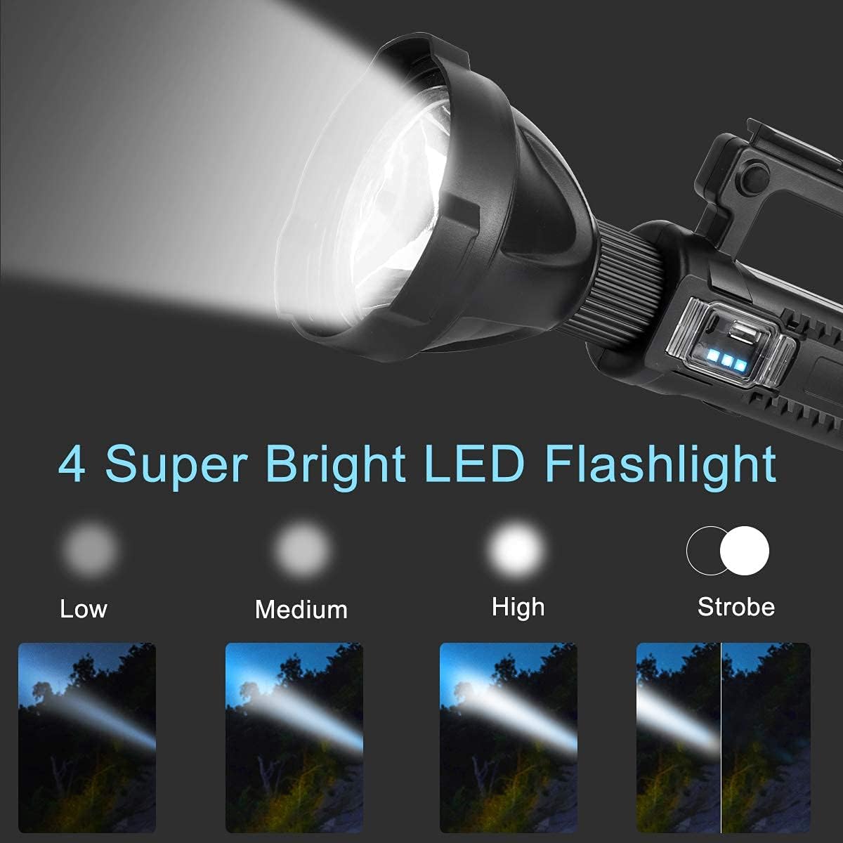Rechargeable LED Spotlight Flashlight 90000 Lumens XHP90.2 with 4 Modes IPX5 Waterproof W3248