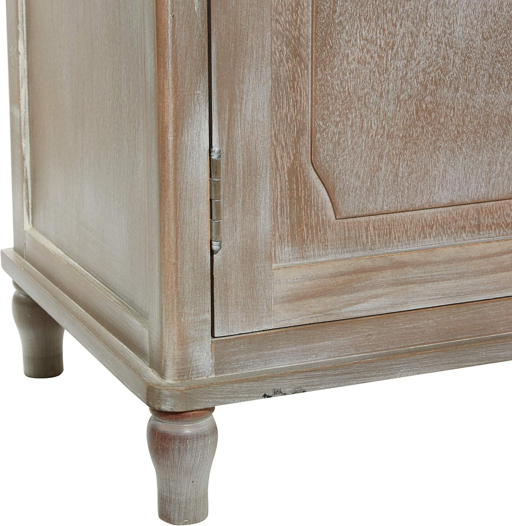 Whitewash Taupe Wood Basket Cabinet Y4717