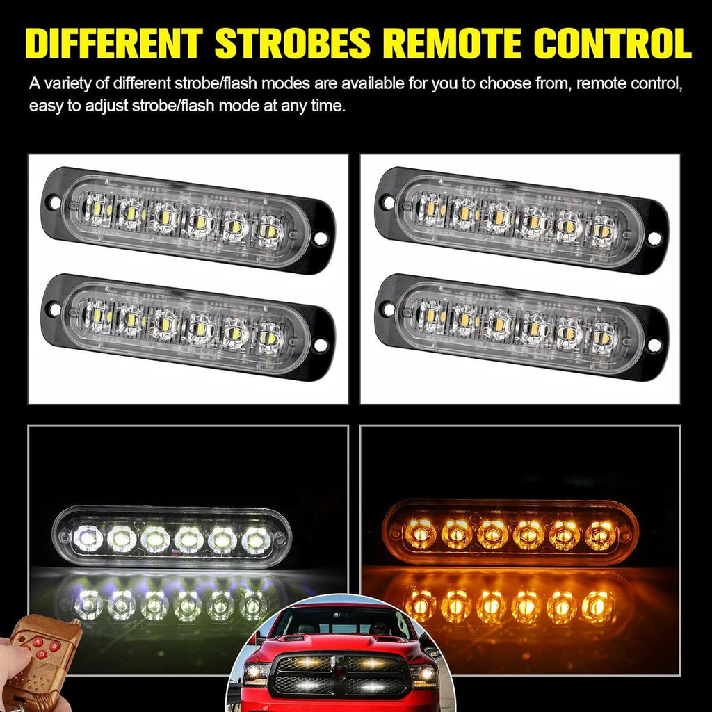 16Pcs LED Emergency Strobe Lights with Control Switch, Amber White, Pack of 2 O899850