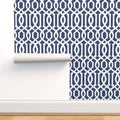 Imperial Navy Blue White Trellis Lattice Peel-and-stick Wallpaper Roll 24in x 144in T310