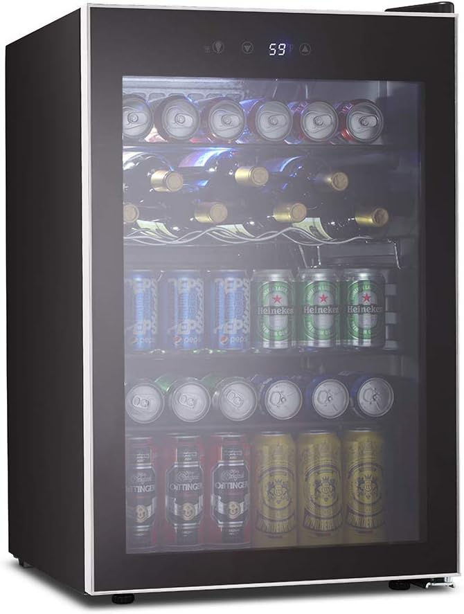 Black 145 Can Mini Fridge with Glass Door D94665