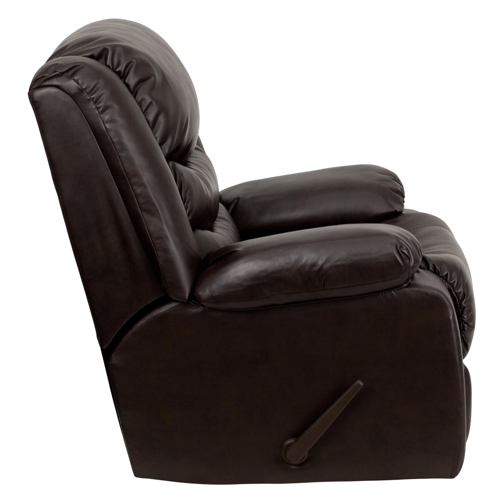 Plush Brown LeatherSoft Lever Rocker Recliner with Padded Arms I182945