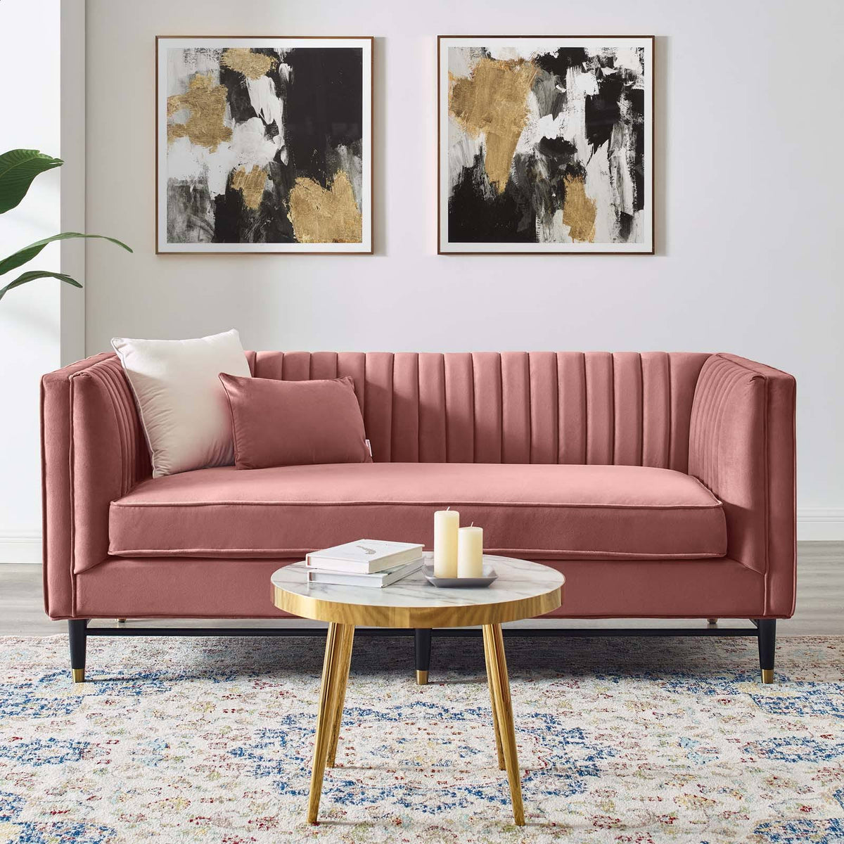 Gray Tufted Velvet Loveseat R858636