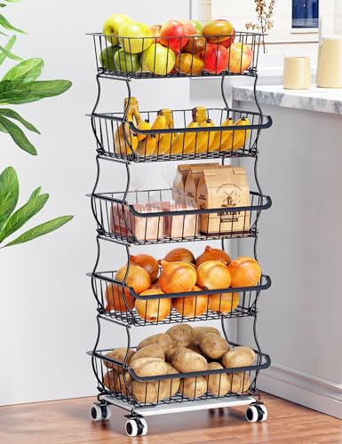 5 Tier Wire Fruit Basket with Wheels N4262