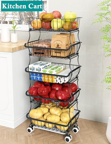 5 Tier Wire Fruit Basket with Wheels N4262