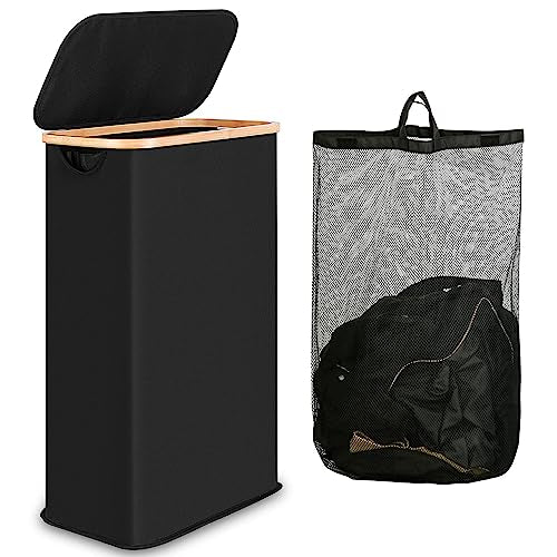 Black 75L Collapsible Laundry Hamper with Lid O91496