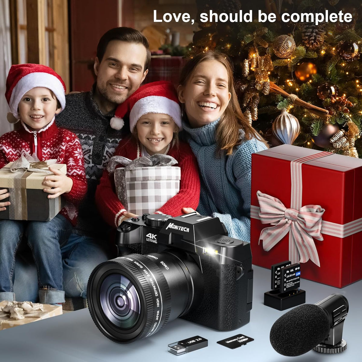48 MP Digital Camera with 180° Flip Screen, 16X Digital Zoom, 52mm Wide Angle & Macro Lens, 2 Batteries, 32GB SD Card X786