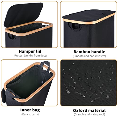 Black 75L Collapsible Laundry Hamper with Lid O91496