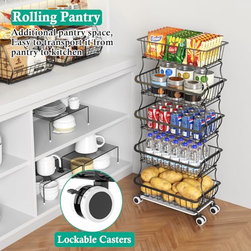 5 Tier Wire Fruit Basket with Wheels N4262