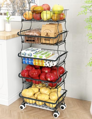 5 Tier Wire Fruit Basket with Wheels N4262